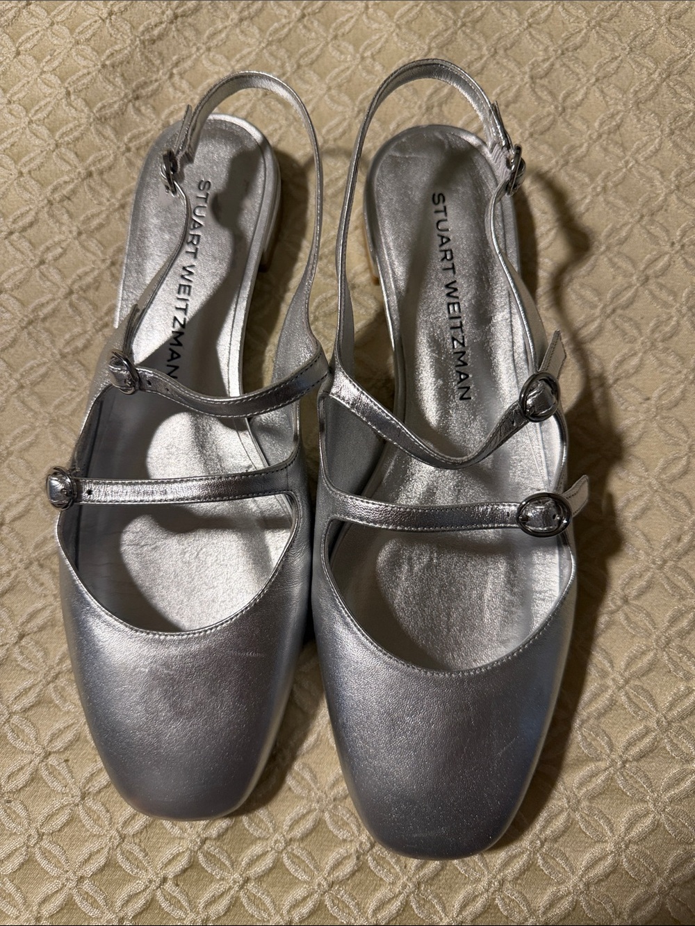 Stuart Weitzman Silver Double-Strap Slingback Mules